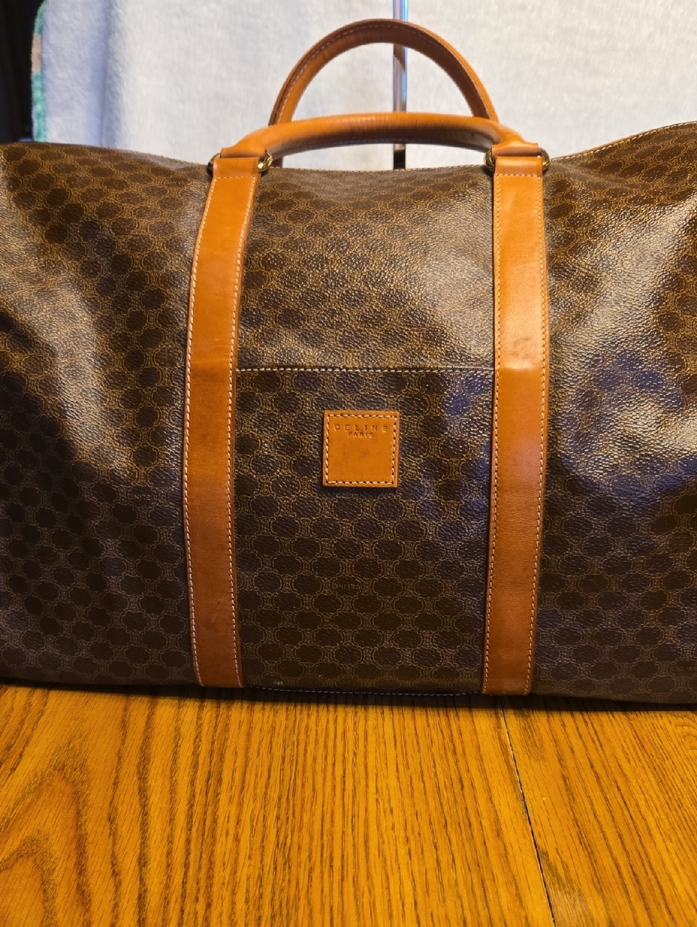 Celine Vintage Brown & Tan Coated Canvas Duffel Bag